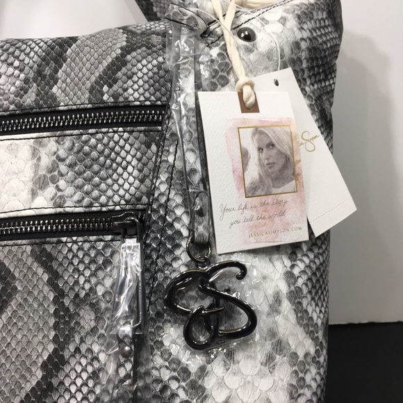 JESSICA SIMPSON PYTHON BLACK WHITE ZOEY SATCHEL NWT - Picture 2 of 9